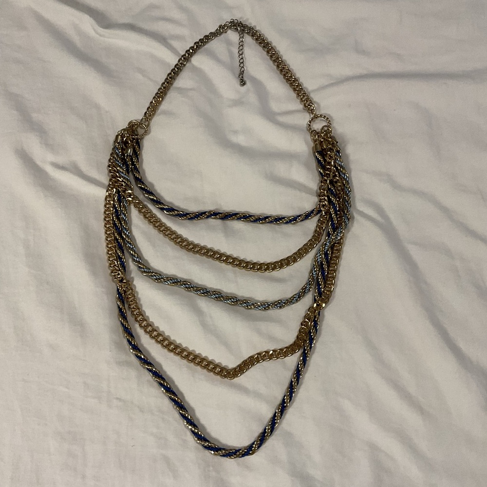 Gold and Blue Multi-Strand Necklace